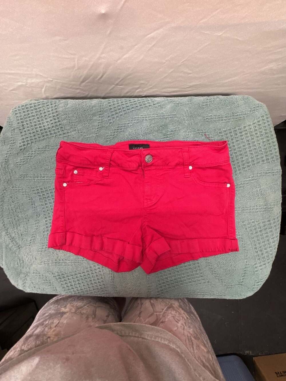 Celebrity Pink Women's Red Denim Cuffed Shorts Size 3/26
